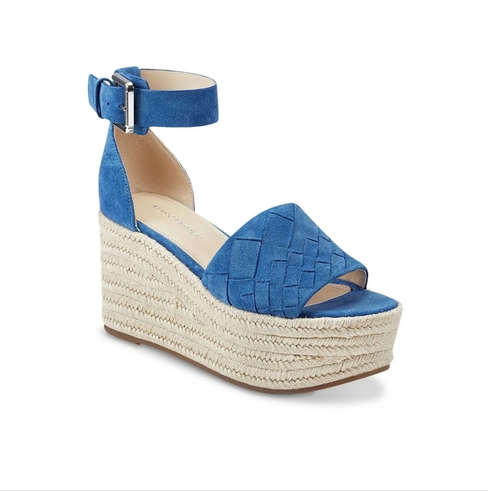 Marc Fisher Varin Espadrille Wedge Platform Women's Blue Sandal Sz 9.5